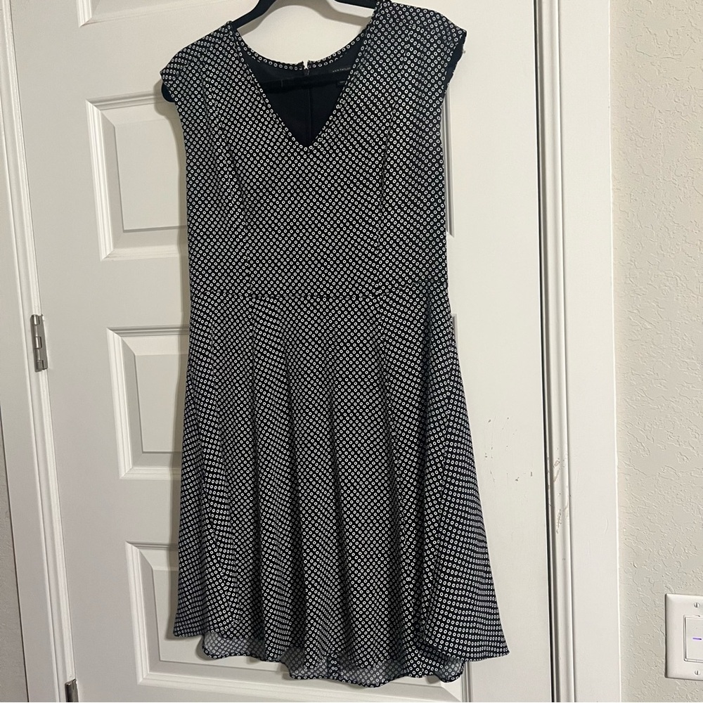 Ann Taylor Black and White Patterned Tailored Midi Dress